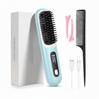 Cordless Hair Straightener Brush with LED Display - Portable USB Rechargeable Ceramic Heated Straightening Comb with Anti-Scald Negative Ionic Technology - Nalani - Fashion Clothing and Decor