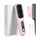 Cordless Hair Straightener Brush with LED Display - Portable USB Rechargeable Ceramic Heated Straightening Comb with Anti-Scald Negative Ionic Technology - Nalani - Fashion Clothing and Decor