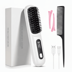 Cordless Hair Straightener Brush with LED Display - Portable USB Rechargeable Ceramic Heated Straightening Comb with Anti-Scald Negative Ionic Technology - Nalani - Fashion Clothing and Decor