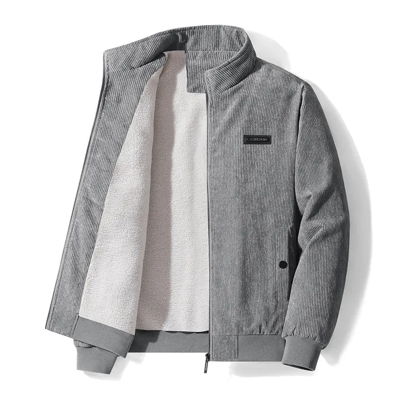 Corduroy Winter Jacket Stand Collar Soft Lining Zip Closure - Nalani - UK Fashion Clothing and Decor