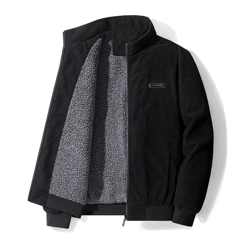 Corduroy Winter Jacket Stand Collar Soft Lining Zip Closure - Nalani - UK Fashion Clothing and Decor