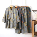 Cotton Kimono Pajama Set With Watercolor Landscape Print - Nalani - UK Fashion Clothing and Decor