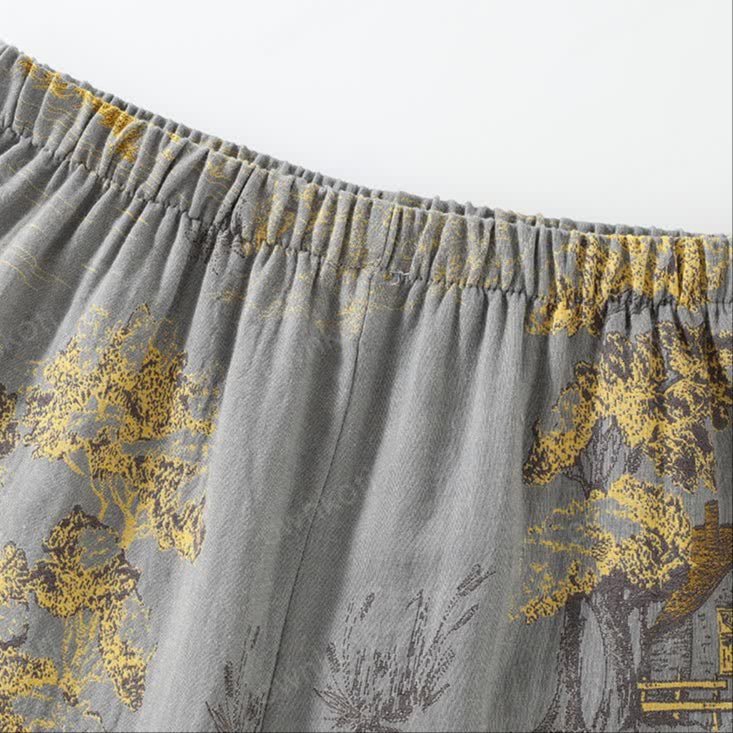 Cotton Kimono Pajama Set With Watercolor Landscape Print - Nalani - UK Fashion Clothing and Decor