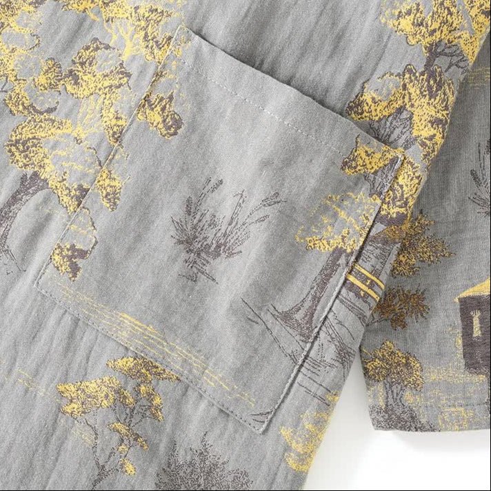 Cotton Kimono Pajama Set With Watercolor Landscape Print - Nalani - UK Fashion Clothing and Decor