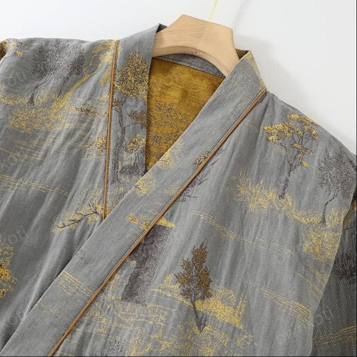 Cotton Kimono Pajama Set With Watercolor Landscape Print - Nalani - UK Fashion Clothing and Decor