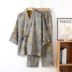 Cotton Kimono Pajama Set With Watercolor Landscape Print - Nalani - UK Fashion Clothing and Decor