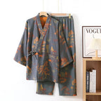 Cotton Kimono Pajama Set With Watercolor Landscape Print - Nalani - UK Fashion Clothing and Decor
