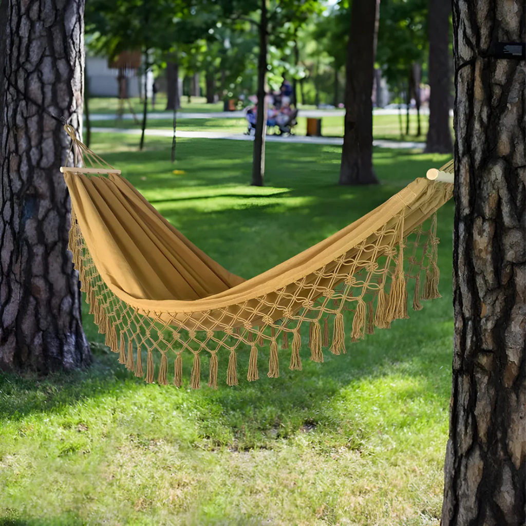 Cozy Boho Cotton Hammock for Garden Patio Outdoor Comfort - Nalani - UK Fashion Clothing and Decor