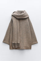 Cozy Short Knit Jacket With Scarf For Women In Winter - Nalani - UK Fashion Clothing and Decor