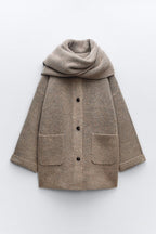 Cozy Short Knit Jacket With Scarf For Women In Winter - Nalani - UK Fashion Clothing and Decor
