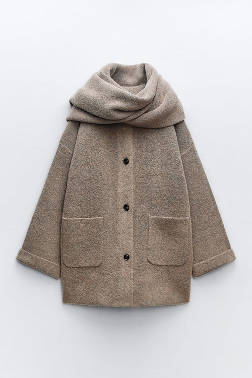 Cozy Short Knit Jacket With Scarf For Women In Winter - Nalani - UK Fashion Clothing and Decor