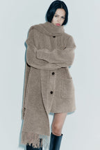Cozy Short Knit Jacket With Scarf For Women In Winter - Nalani - UK Fashion Clothing and Decor
