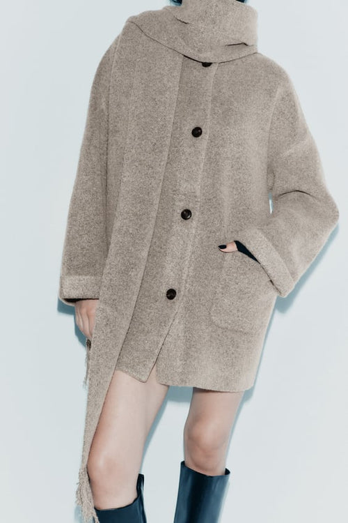 Cozy Short Knit Jacket With Scarf For Women In Winter - Nalani - UK Fashion Clothing and Decor