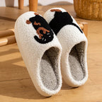 Cozy Winter Womens Plush Slippers With Black Dog Design - Nalani - UK Fashion Clothing and Decor