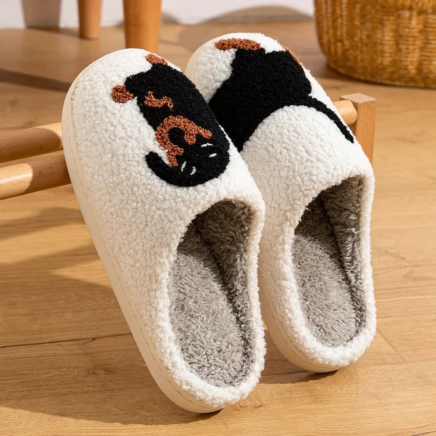 Cozy Winter Womens Plush Slippers With Black Dog Design - Nalani - UK Fashion Clothing and Decor