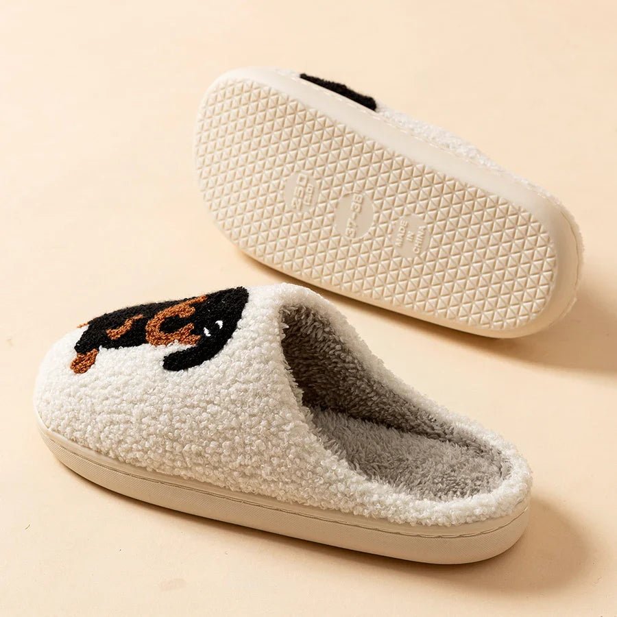 Cozy Winter Womens Plush Slippers With Black Dog Design - Nalani - UK Fashion Clothing and Decor
