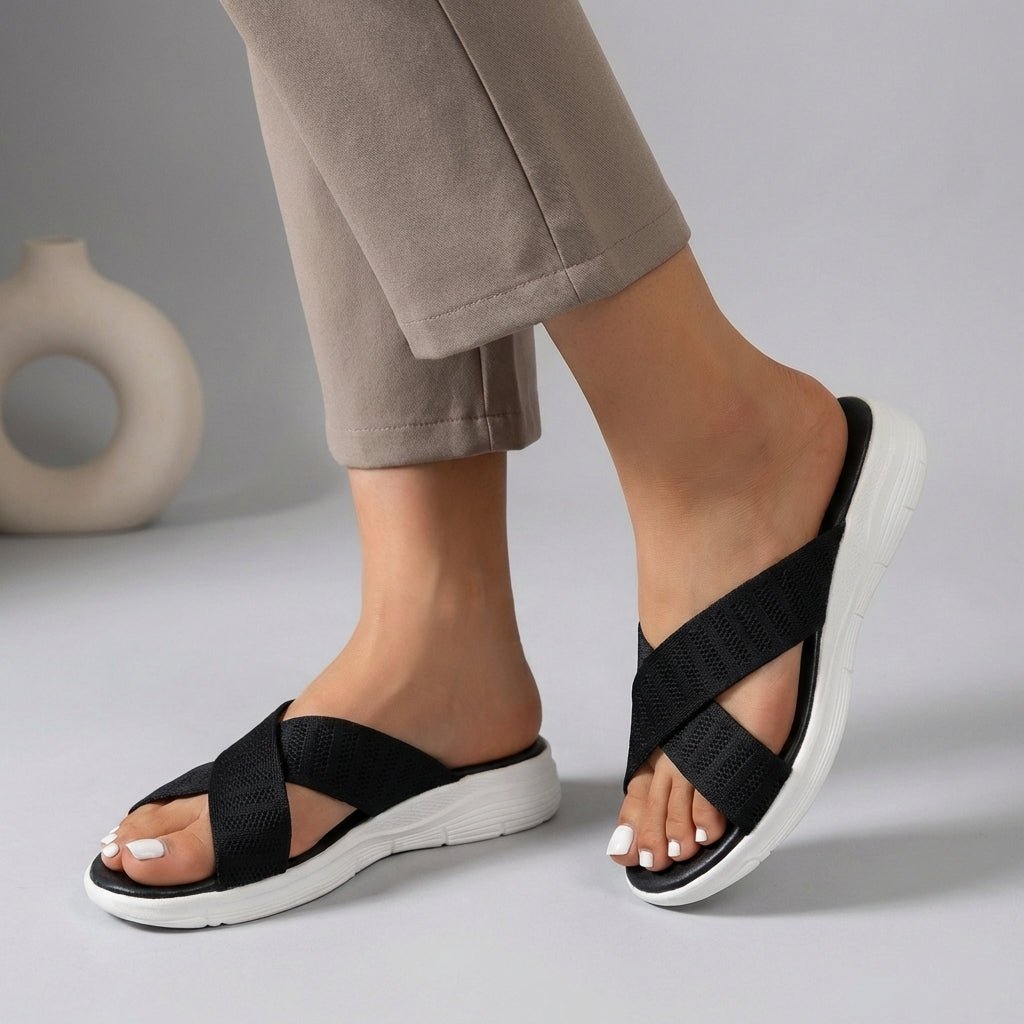 Cushioned Criss Cross Knit Slide Orthopedic Sandals With Arch Support - Nalani - UK and AUS Fashion Clothing and Decor