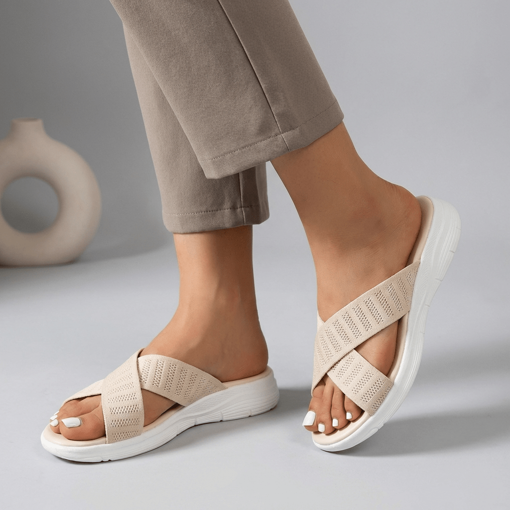 Cushioned Criss Cross Knit Slide Orthopedic Sandals With Arch Support - Nalani - UK and AUS Fashion Clothing and Decor