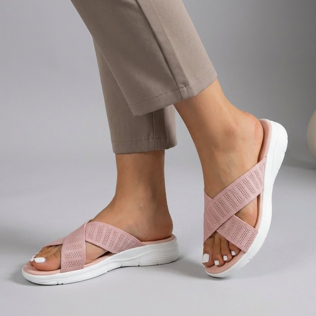 Cushioned Criss Cross Knit Slide Orthopedic Sandals With Arch Support - Nalani - UK and AUS Fashion Clothing and Decor