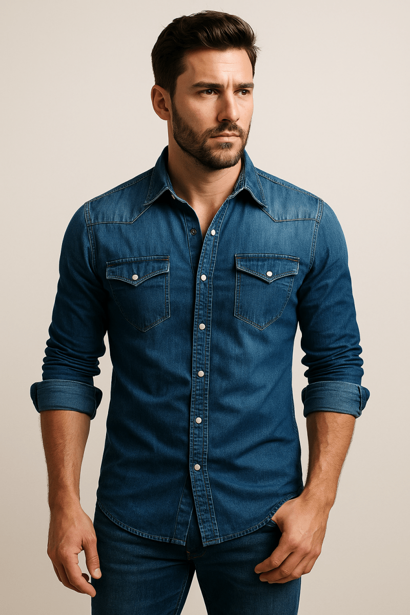 Denim Shirt For Men Durable Casual Wear Versatile Everyday - Nalani - Fashion Clothing and Decor