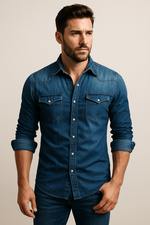 Denim Shirt For Men Durable Casual Wear Versatile Everyday - Nalani - Fashion Clothing and Decor