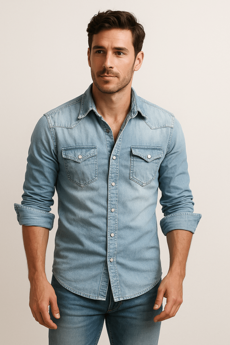 Denim Shirt For Men Durable Casual Wear Versatile Everyday - Nalani - Fashion Clothing and Decor