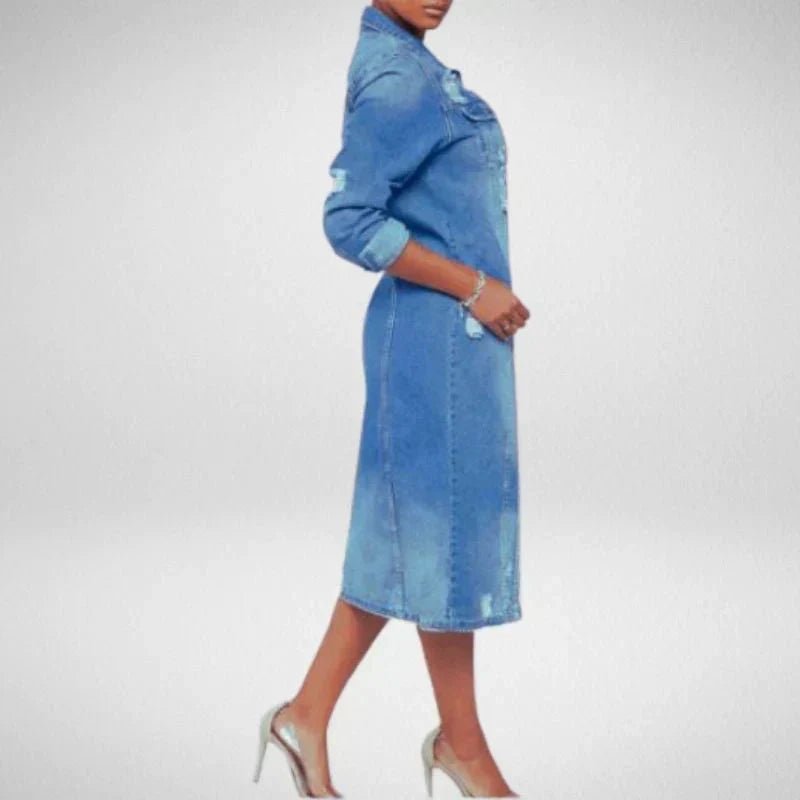 Denim Trenchcoat | Stylish Longline Trenchcoat for Everyday Wear - Nalani - UK Fashion Clothing and Decor