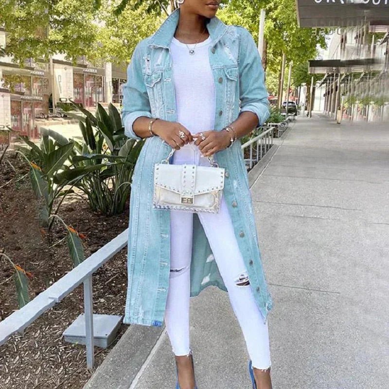 Denim Trenchcoat | Stylish Longline Trenchcoat for Everyday Wear - Nalani - UK Fashion Clothing and Decor