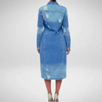 Denim Trenchcoat | Stylish Longline Trenchcoat for Everyday Wear - Nalani - UK Fashion Clothing and Decor