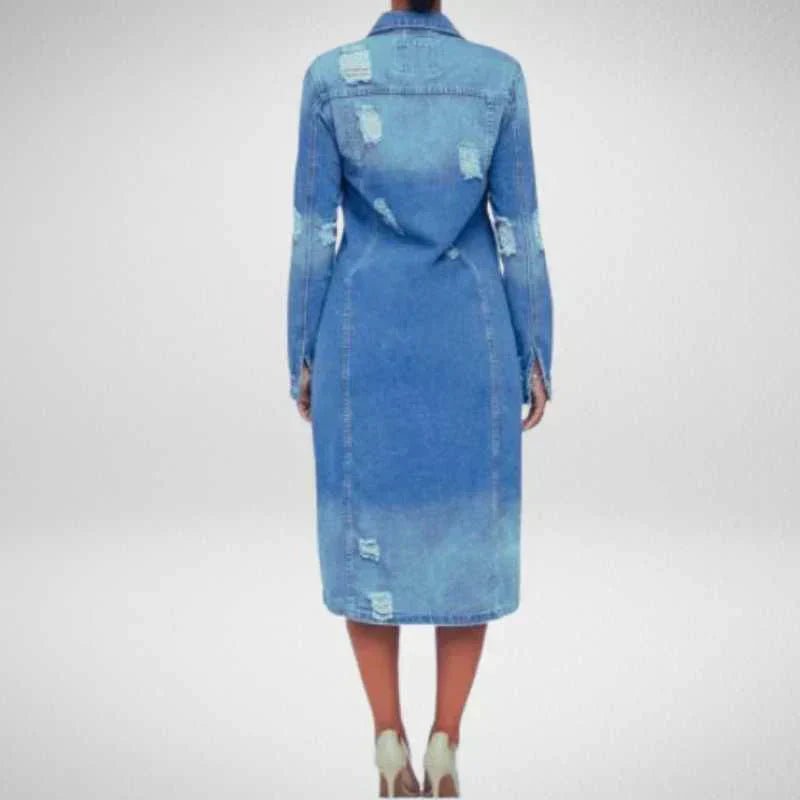 Denim Trenchcoat | Stylish Longline Trenchcoat for Everyday Wear - Nalani - UK Fashion Clothing and Decor