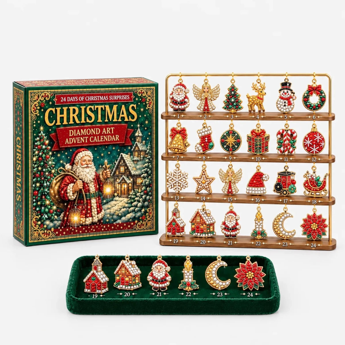 Diamond Painting Advent Calendar – 24 DIY Diamond Art Christmas Ornaments with Display Stand, Craft Kit for Adults & Kids - Nalani - Fashion Clothing and Decor