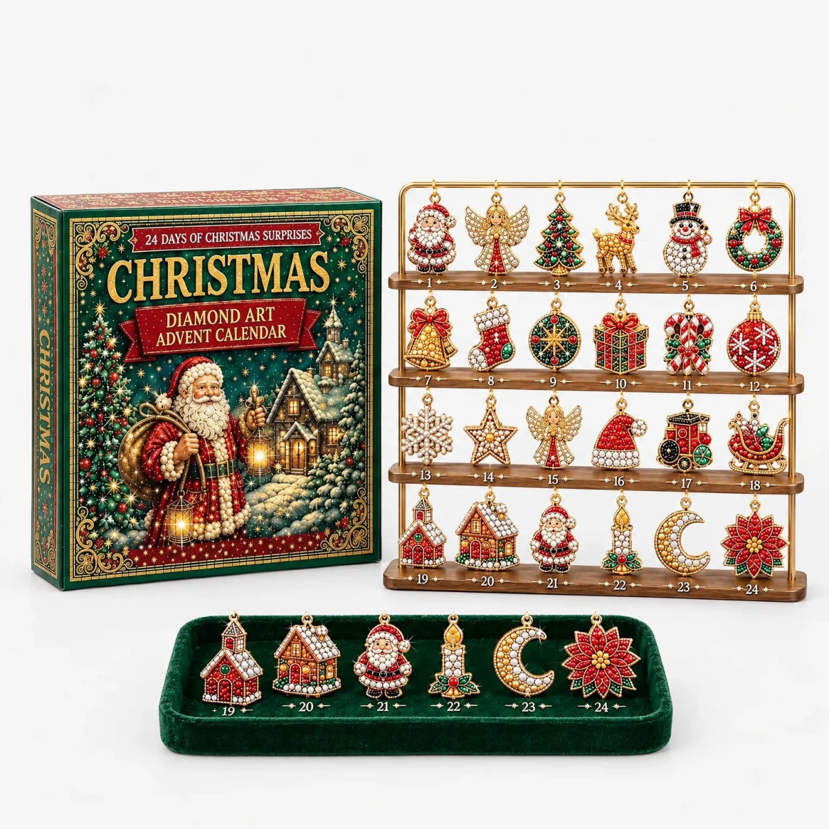 Diamond Painting Advent Calendar – 24 DIY Diamond Art Christmas Ornaments with Display Stand, Craft Kit for Adults & Kids - Nalani - Fashion Clothing and Decor