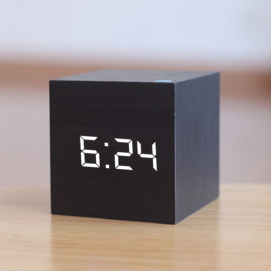 Digital Square LED Alarm Clock – Wood Look Alarm Clock with Time, Date & Temperature, Night Mode, USB or Battery – TimeCube - Nalani - Fashion Clothing and Decor