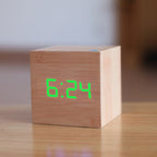 Digital Square LED Alarm Clock – Wood Look Alarm Clock with Time, Date & Temperature, Night Mode, USB or Battery – TimeCube - Nalani - Fashion Clothing and Decor
