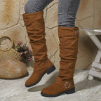 Dôre | Women's Knee-High Boots - Low Block Heel Ring Accent Riding Boot - Nalani - Fashion Clothing and Decor