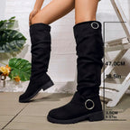 Dôre | Women's Knee-High Boots - Low Block Heel Ring Accent Riding Boot - Nalani - Fashion Clothing and Decor