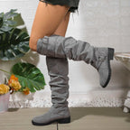 Dôre | Women's Knee-High Boots - Low Block Heel Ring Accent Riding Boot - Nalani - Fashion Clothing and Decor