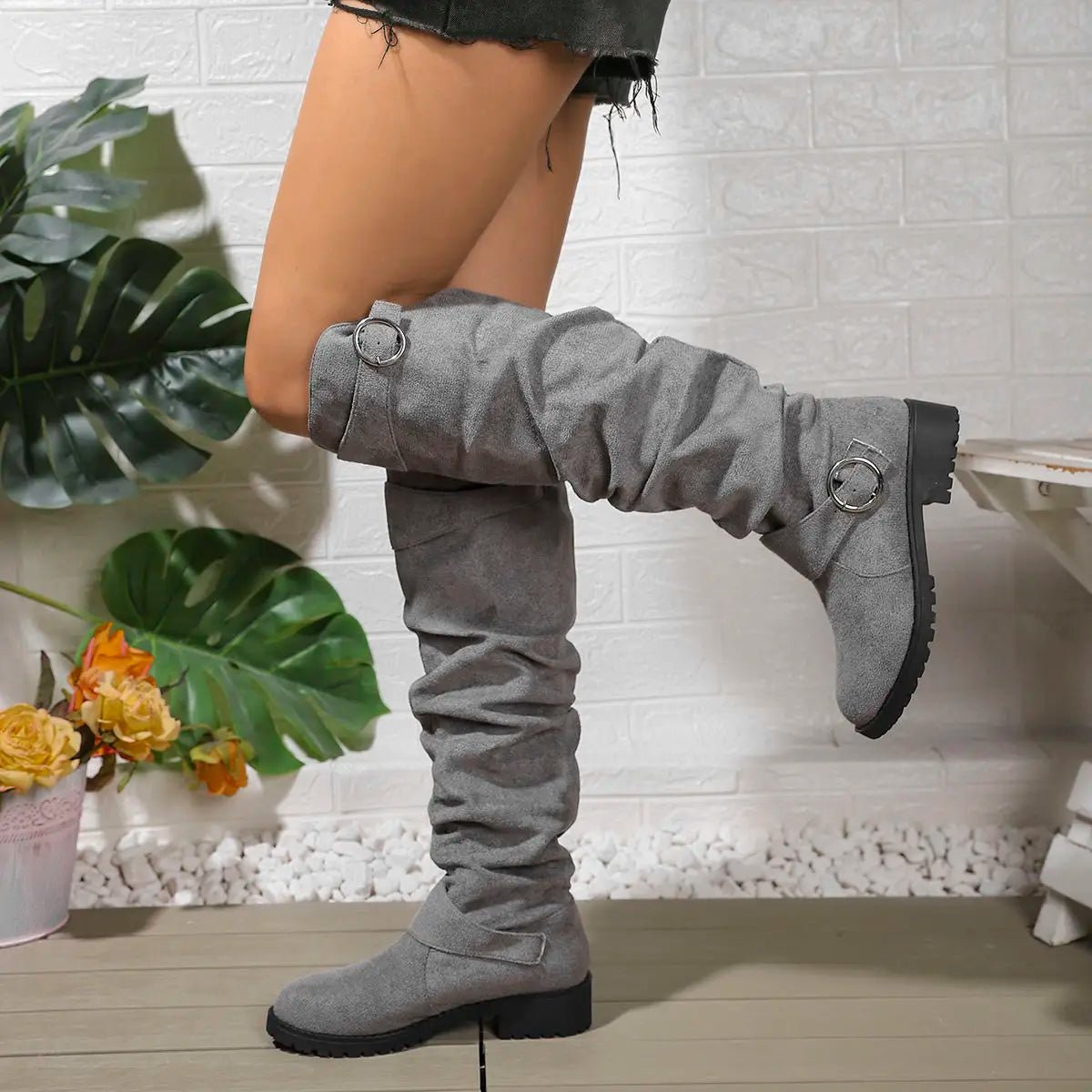 Dôre | Women's Knee-High Boots - Low Block Heel Ring Accent Riding Boot - Nalani - Fashion Clothing and Decor