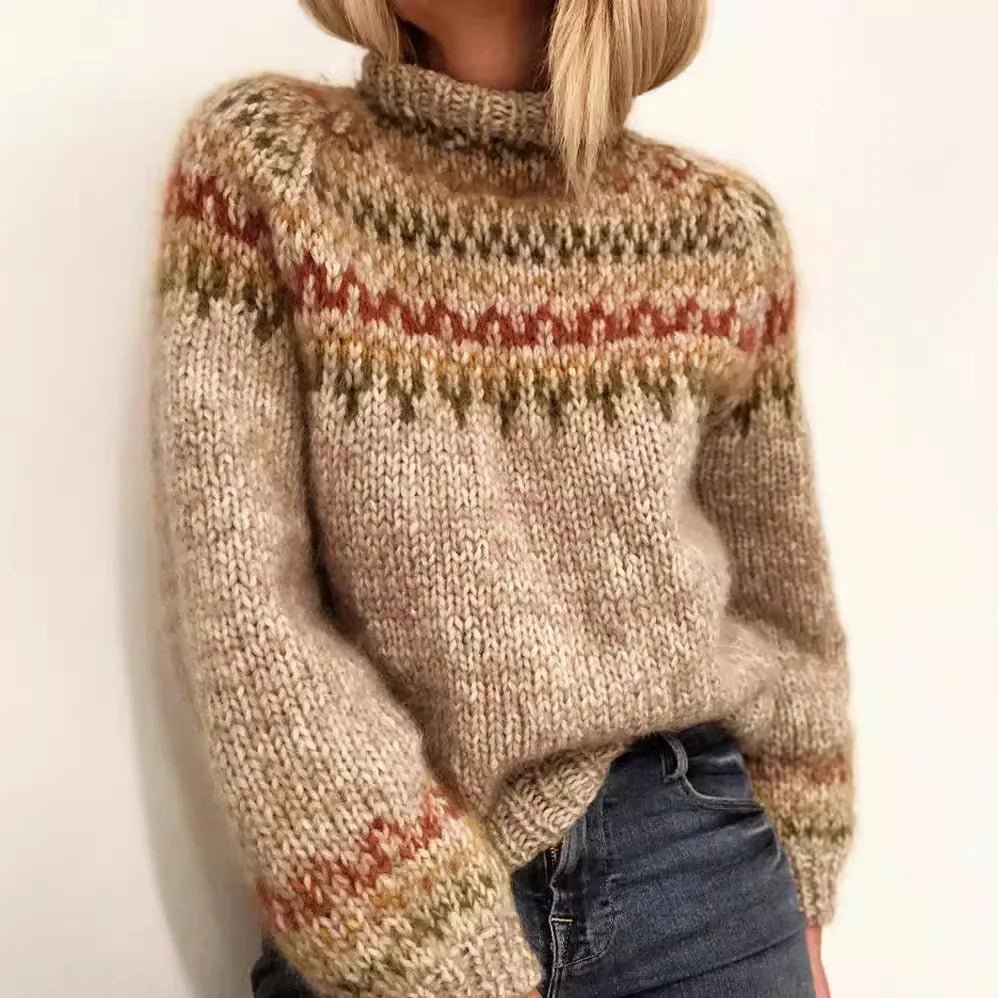 Dôre | Women's Turtleneck Patterned Sweater - Knit Pullover - Nalani - Fashion Clothing and Decor