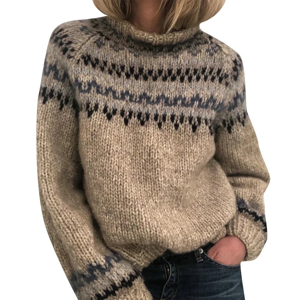 Dôre | Women's Turtleneck Patterned Sweater - Knit Pullover - Nalani - Fashion Clothing and Decor