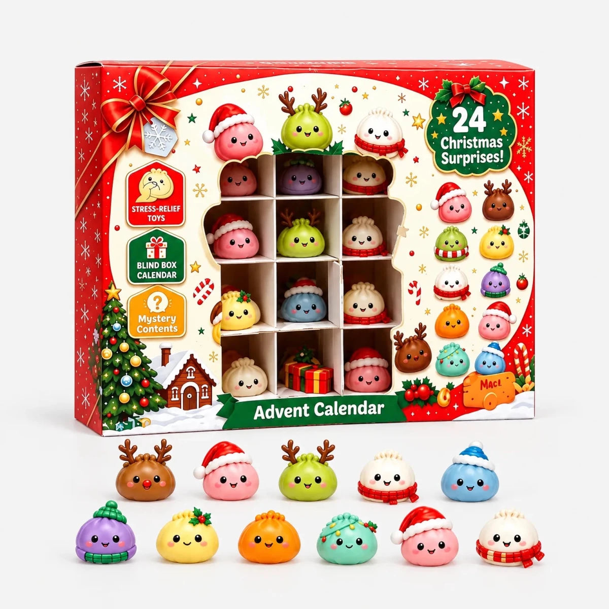 Dumpling Advent Calendar – 24 Blind Box Figures in Winter Designs, Bendable Collectible Toys, Countdown for Teens & Adults - Nalani - Fashion Clothing and Decor
