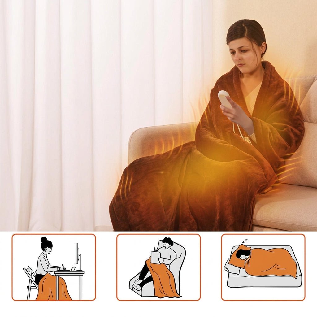 Electric Heated Flannel Blanket 59 x 50 in – 6 Heat Settings, 1–8 Hour Timer, Overheat Protection, Machine Washable - Nalani - Fashion Clothing and Decor