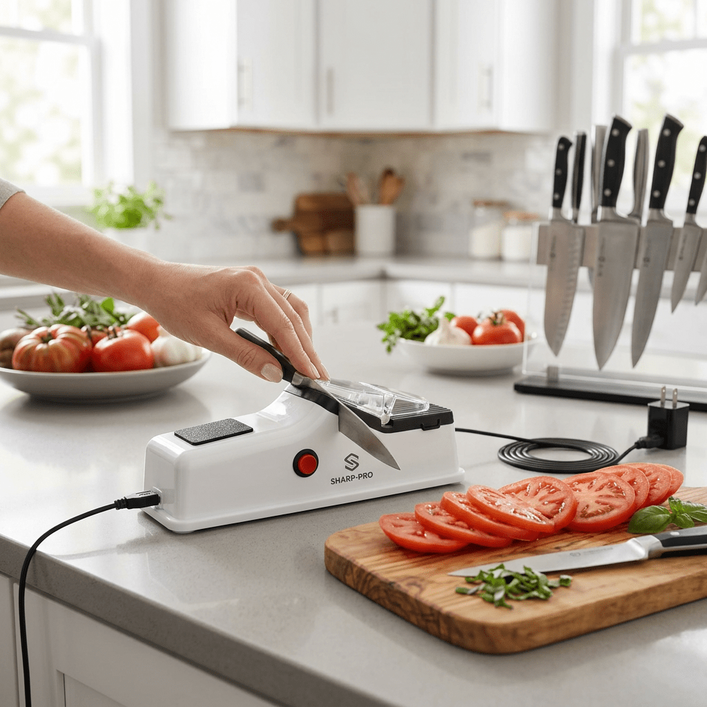 Electric Knife Sharpener with USB Power – Compact Kitchen Knife Sharpener in Modern ABS Housing - Nalani - Fashion Clothing and Decor