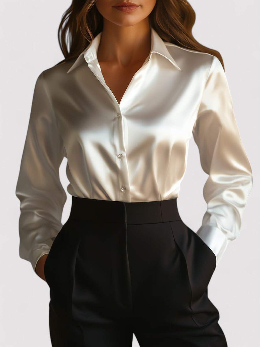 Elegant Satin Long Sleeve Blouse for Work to Evening Wear - Nalani - UK and AUS Fashion Clothing and Decor