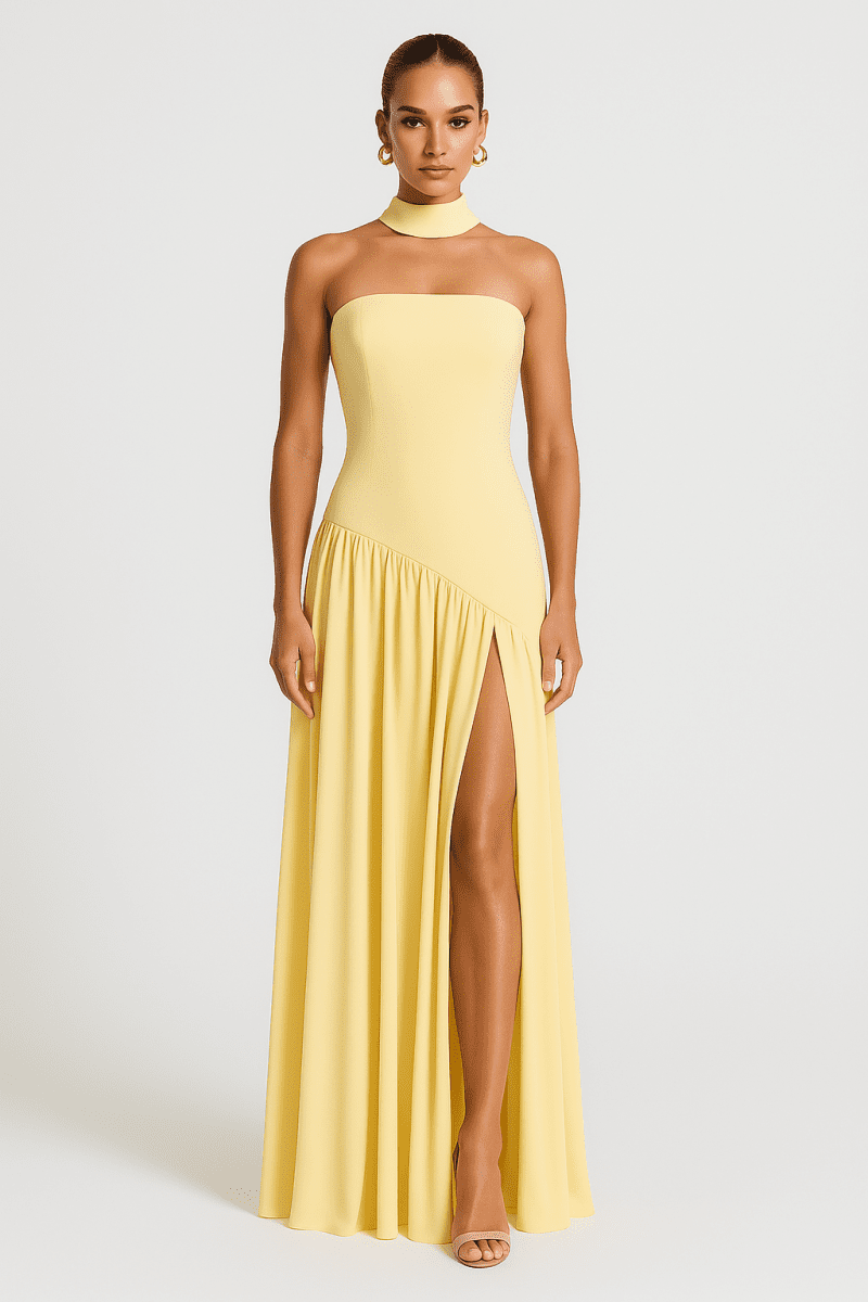 Elegant Strapless Dress With High Slit For Women Evening - Nalani - UK Fashion Clothing and Decor