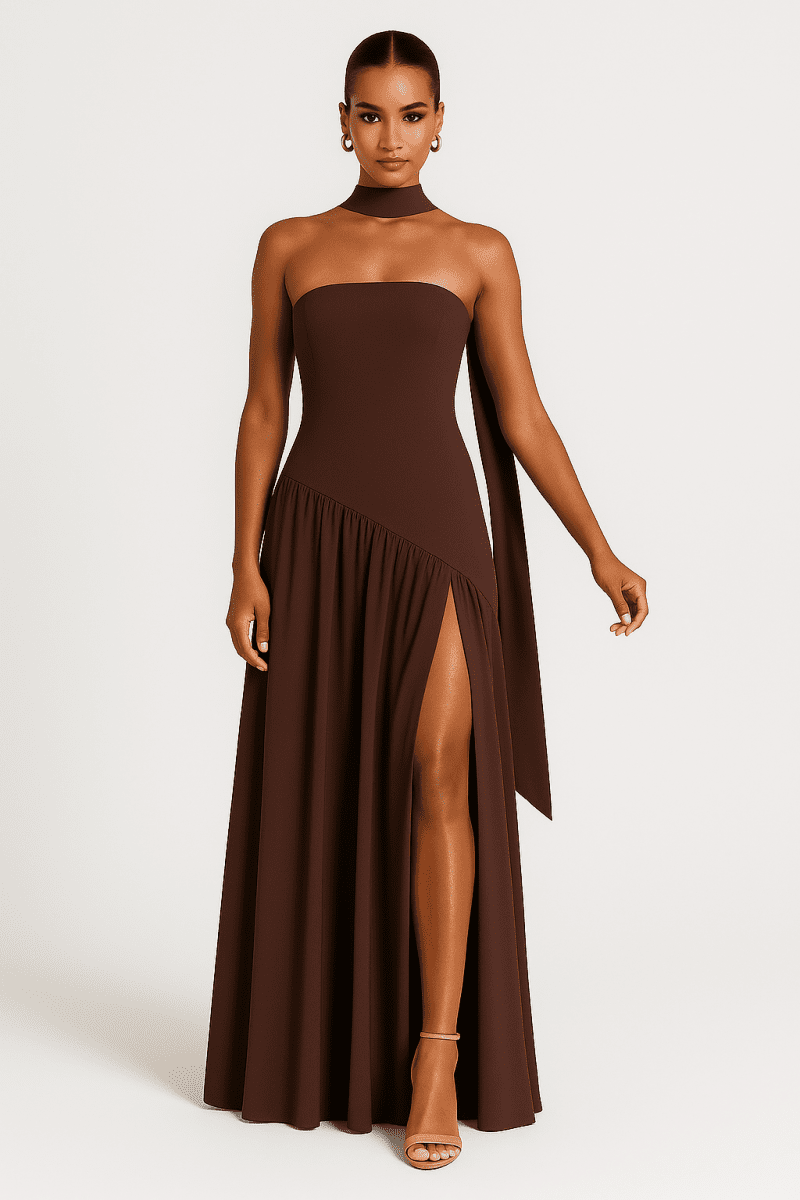Elegant Strapless Dress With High Slit For Women Evening - Nalani - UK Fashion Clothing and Decor