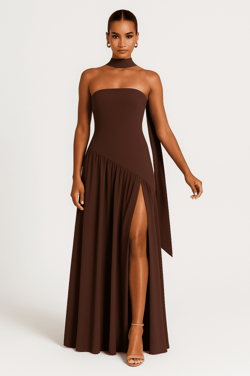 Elegant Strapless Dress With High Slit For Women Evening - Nalani - UK Fashion Clothing and Decor