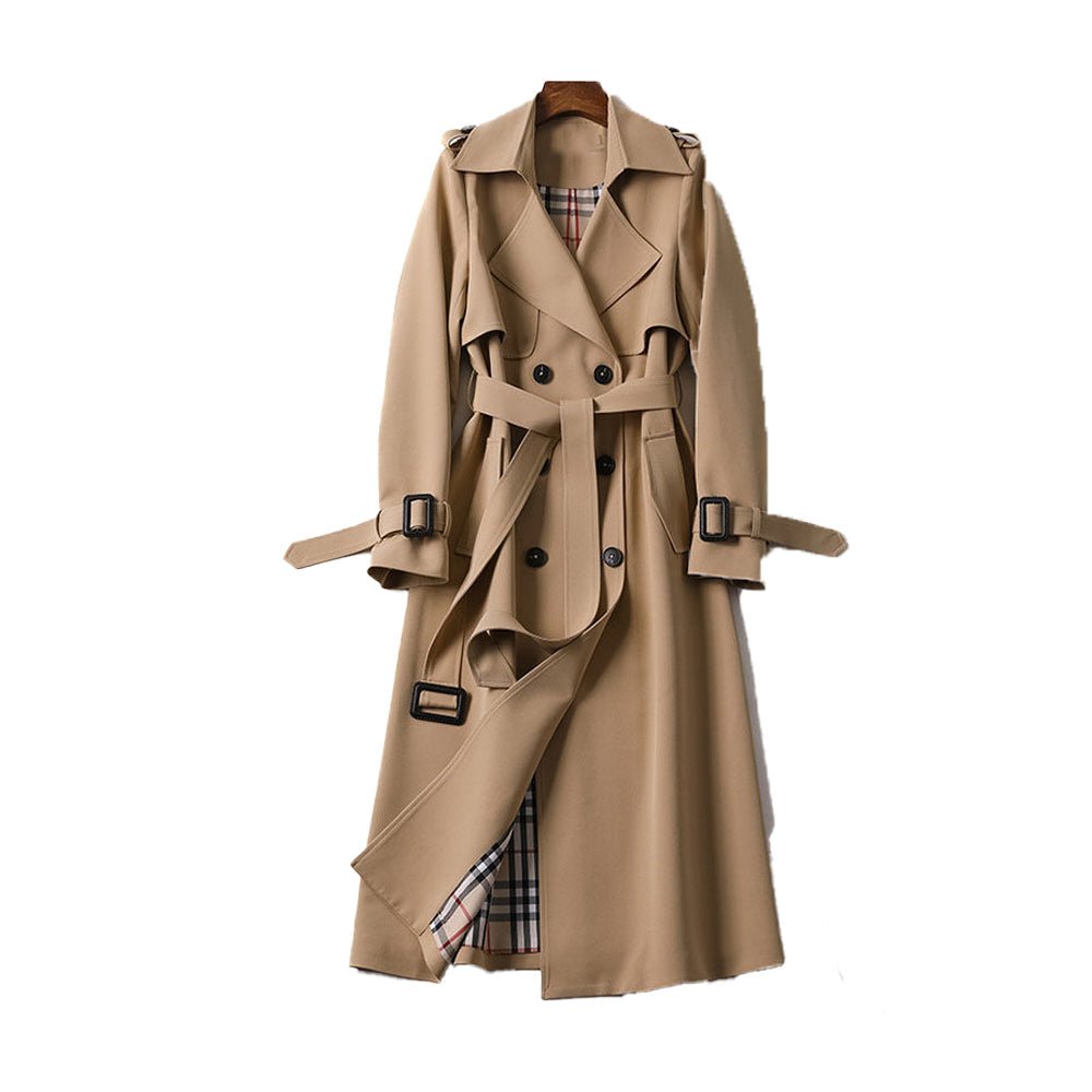 Elegant Womens Trench Coat With Double Button Front Placket - Nalani - UK Fashion Clothing and Decor