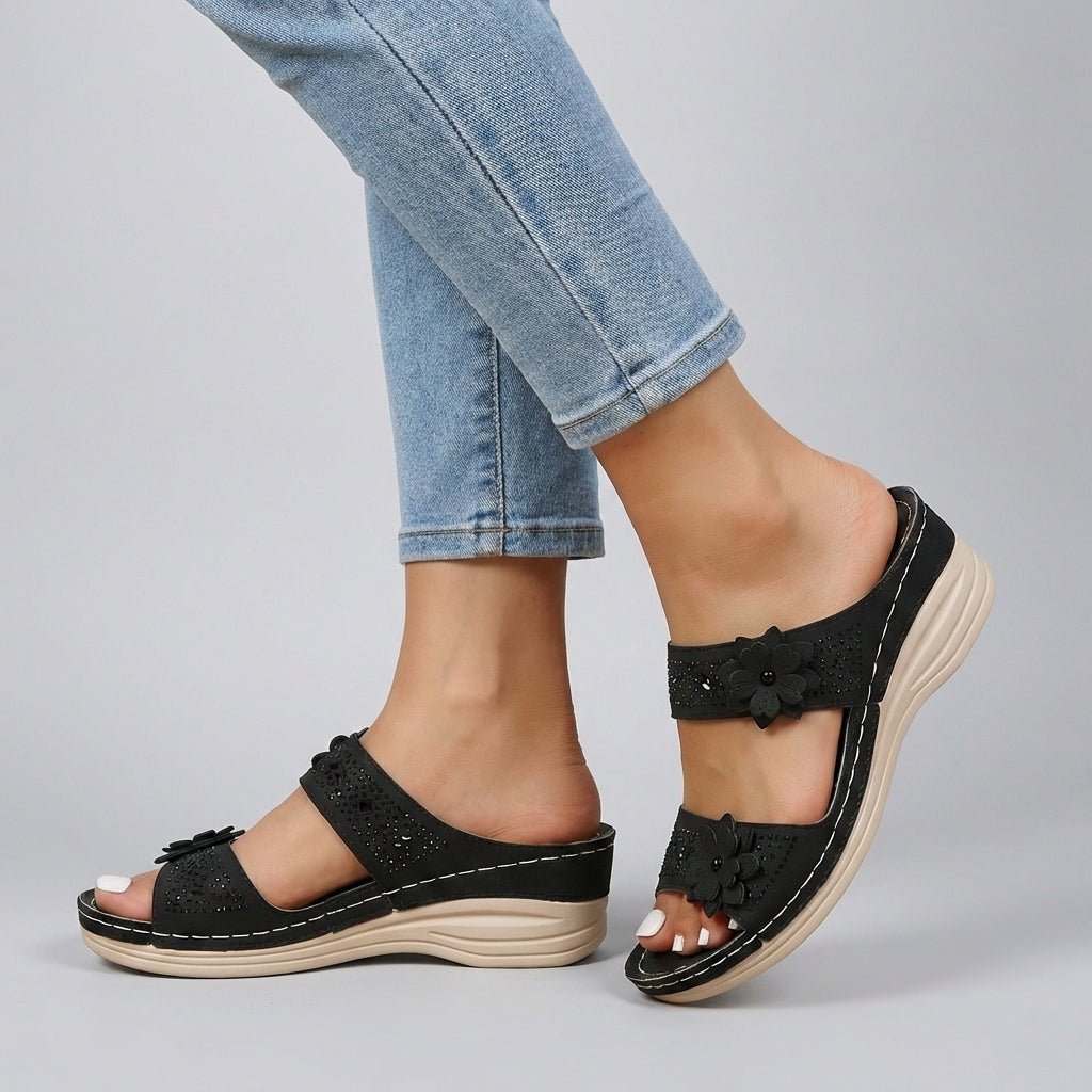 Embellished Floral Wedge Sandals With Orthopedic Arch Support - Nalani - UK and AUS Fashion Clothing and Decor