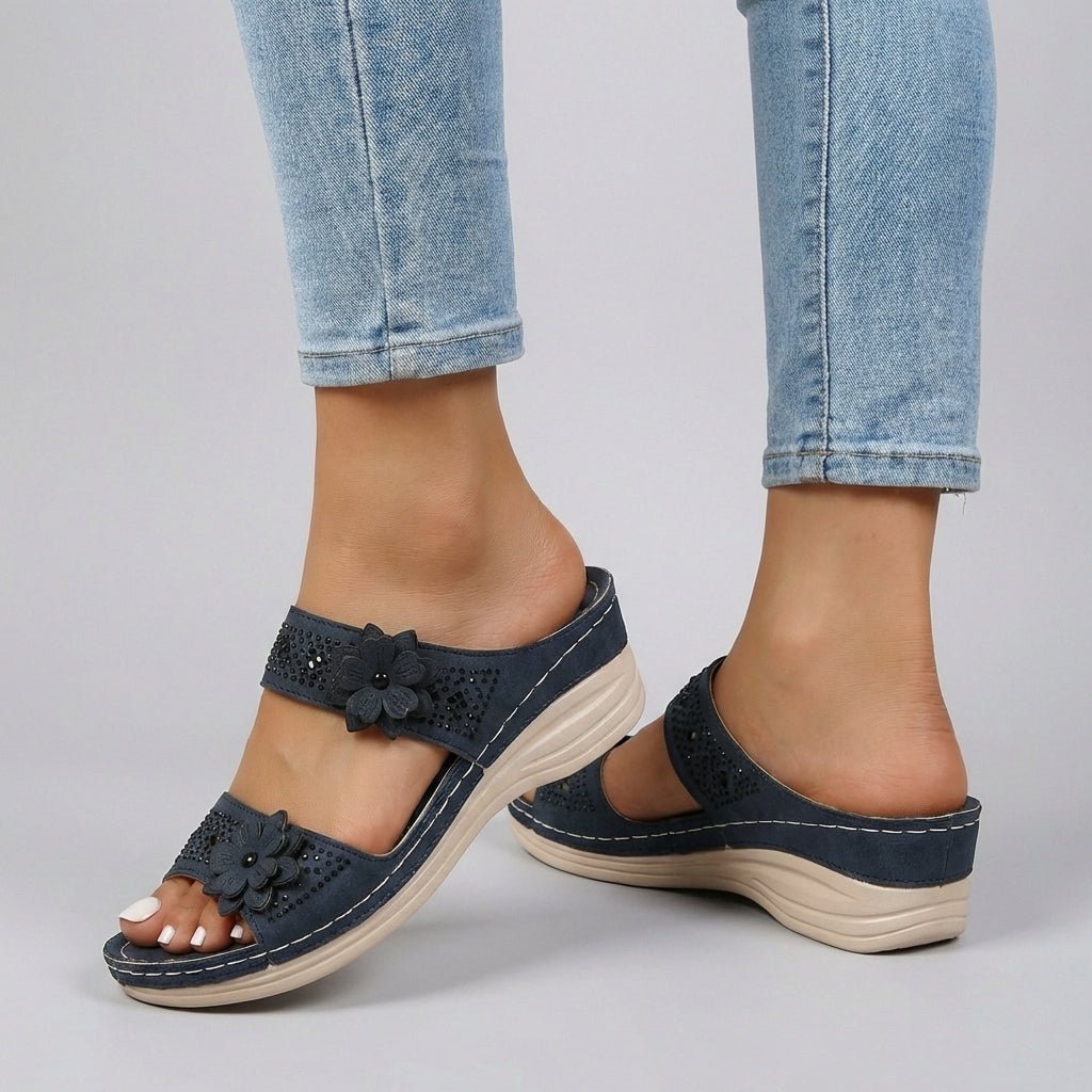 Embellished Floral Wedge Sandals With Orthopedic Arch Support - Nalani - UK and AUS Fashion Clothing and Decor